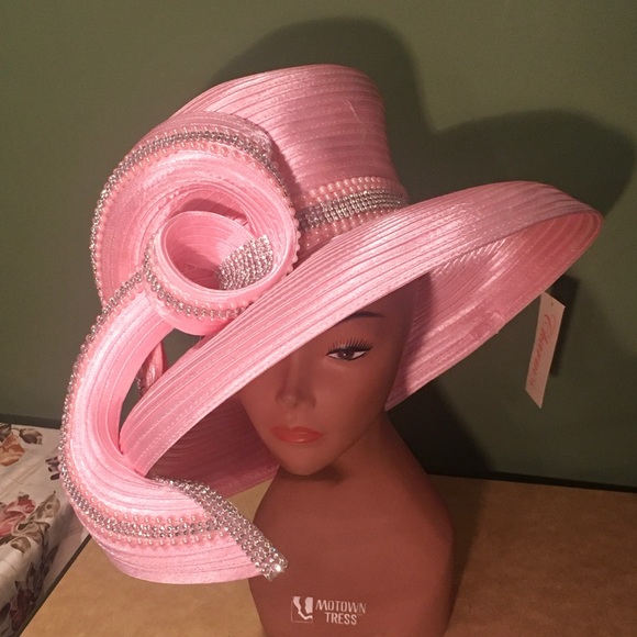 New CHARM NY EXOTIC CLASSY PINK HAT w SPARKLING RHINESTONES